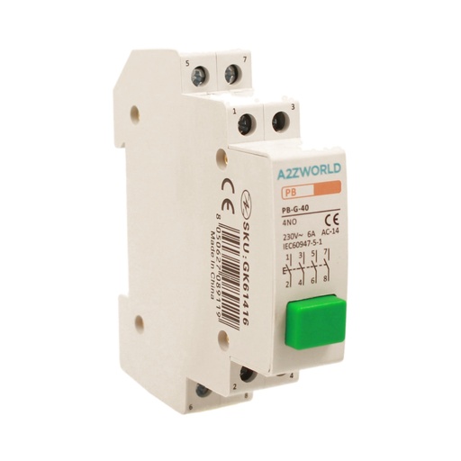 [GK61416] Pulsante Modulare Con Spia Luce Led Verde 1M 4NO 6A AC 230V IP20 IEC60947-5-1 PB
