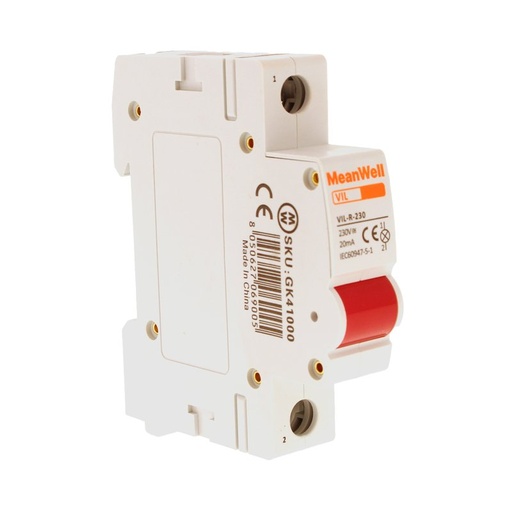 [GK41000] MeanWell Indicatore Luminoso Modulare Rosso 1P 1M AC 230V IP20 IEC60947-5-1 VIL