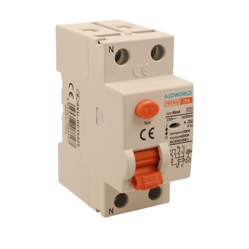 [GC15325] RCCB Interruttore Differenziale Puro Tipo A 1P+N 2M 6000A 30mA 25A AC 230V IP20 IEC61008-1 PR8NM