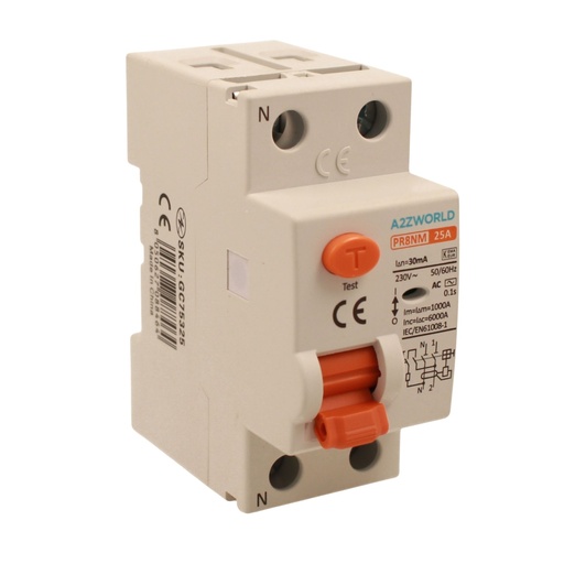 RCCB Interruttore Differenziale Puro Tipo AC 1P+N 2M 6000A 30mA AC 230V IP20 IEC61008-1 PR8NM, Corrente Disponibili 25A 40A 63A 