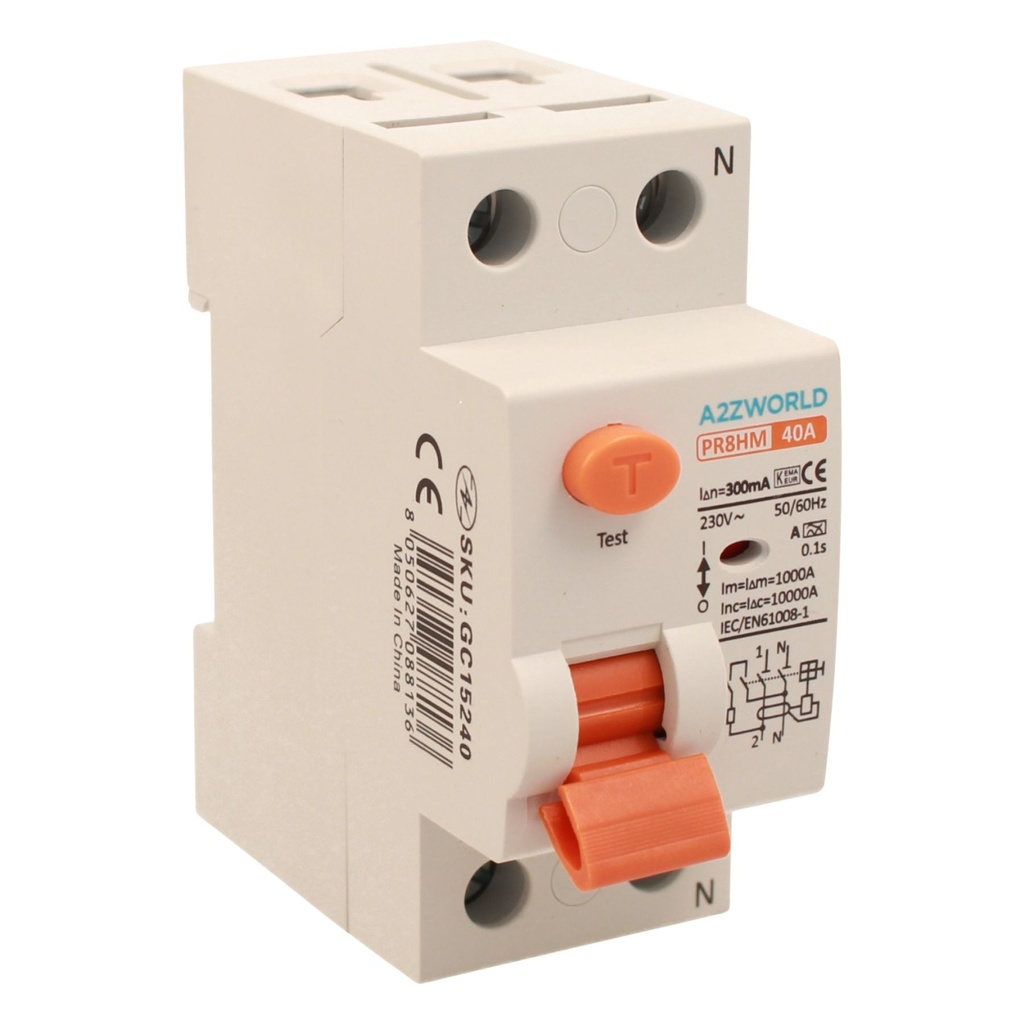 RCCB Interruttore Differenziale Puro Tipo A 1P+N 2M 10000A 300mA 40A AC 230V IP20 IEC61008-1 PR8HM