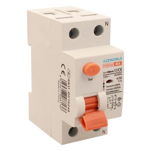 [GC15240] RCCB Interruttore Differenziale Puro Tipo A 1P+N 2M 10000A 300mA 40A AC 230V IP20 IEC61008-1 PR8HM