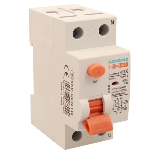 [GC15140] RCCB Interruttore Differenziale Puro Tipo A 1P+N 2M 10000A 30mA 40A AC 230V IP20 IEC61008-1 PR8HM