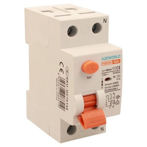 [GC75140] RCCB Interruttore Differenziale Puro Tipo AC 1P+N 2M 10000A 30mA 40A AC 230V IP20 IEC61008-1 PR8HM