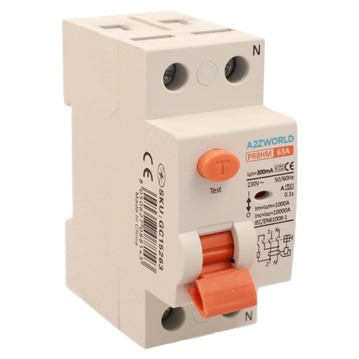 [GC15263] RCCB Interruttore Differenziale Puro Tipo A 1P+N 2M 10000A 300mA 63A AC 230V IP20 IEC61008-1 PR8HM