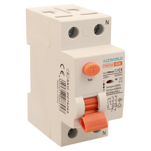 [GC75263] RCCB Interruttore Differenziale Puro Tipo AC 1P+N 2M 10000A 300mA 63A AC 230V IP20 IEC61008-1 PR8HM