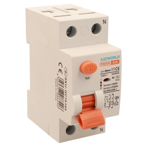 [GC75163] RCCB Interruttore Differenziale Puro Tipo AC 1P+N 2M 10000A 30mA 63A AC 230V IP20 IEC61008-1 PR8HM