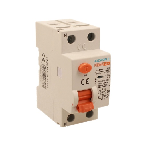 [GC15363] RCCB Interruttore Differenziale Puro Tipo A 1P+N 2M 6000A 30mA 63A AC 230V IP20 IEC61008-1 PR8NM 