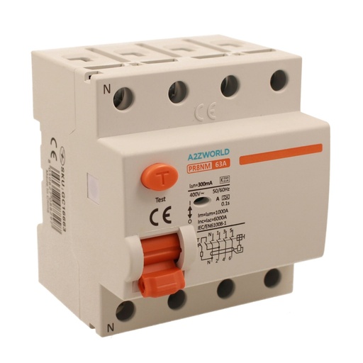 [GC16663] RCCB Interruttore Differenziale Puro Tipo A 3P+N 4M 6000A 300mA 63A AC 400V IP20 IEC61008-1 PR8NM
