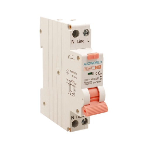 [GB67316] RCBO Interruttore Magnetotermico Differenziale Tipo A Curva C 1P+N 1M 6000A 30mA C16A AC 230V IP20 IEC61009-1 PL8HT GB57316