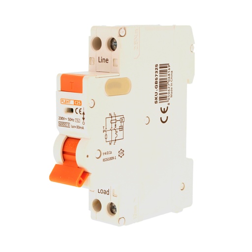 [GB57325] RCBO Interruttore Magnetotermico Differenziale Tipo AC Curva C 1P+N 1M 6000A 30mA C25A AC 230V IP20 IEC61009-1