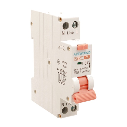 [GB67306] RCBO Interruttore Magnetotermico Differenziale Tipo A Curva C 1P+N 1M 6000A 30mA C6A AC 230V IP20 IEC61009-1 PL8HT GB57306