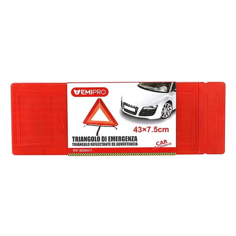 Triangolo emergenza auto riflettente pieghevole omologato E8 27R 43×3 cm
