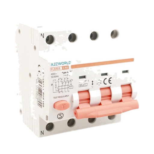 [GB66340] RCBO Interruttore Magnetotermico Differenziale Tipo A Curva C 3P+N 4M 6000A 30mA C40A AC 400V IP20 IEC61009-1 PL8M4