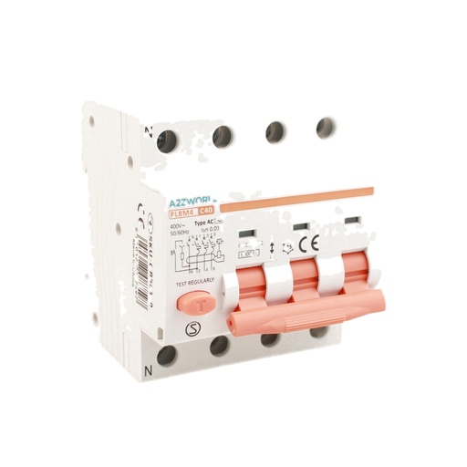 [GB56340] RCBO Interruttore Magnetotermico Differenziale Tipo AC Curva C 3P+N 4M 6000A 30mA C40A AC 400V IP20 IEC61009-1 PL8M4