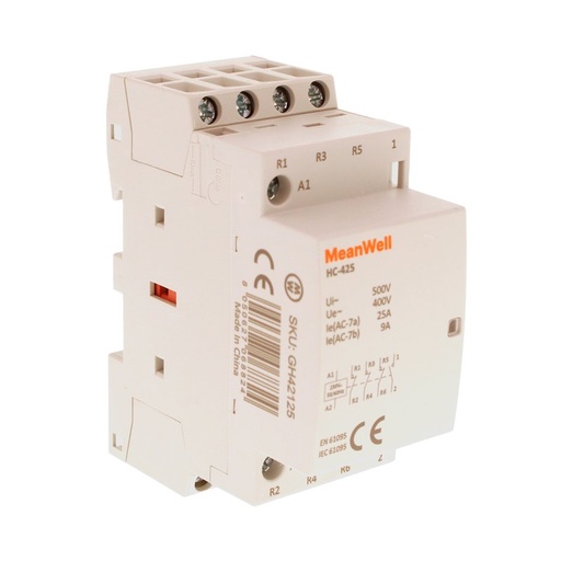 [GH42125] MeanWell Teleruttore Contattore Modulare AC 4P 2M 1NO+3NC 25A AC 230V IP20 IEC61095 / IEC60947-4-1 HC-425
