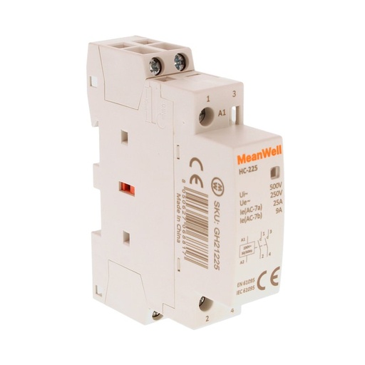 [GH21225] MeanWell Teleruttore Contattore Modulare AC 2P 1M 2NO 25A AC 230V IP20 IEC61095 / IEC60947-4-1 HC-225