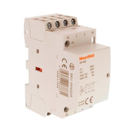 [GH42225] MeanWell Teleruttore Contattore Modulare AC 4P 2M 2NO+2NC 25A AC 230V IP20 IEC61095 / IEC60947-4-1 HC-425