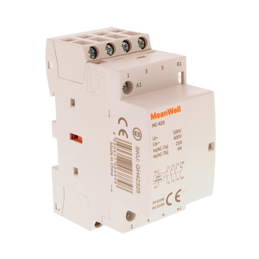 [GH42325] MeanWell Teleruttore Contattore Modulare AC 4P 2M 3NO+1NC 25A AC 230V IP20 IEC61095 / IEC60947-4-1 HC-425