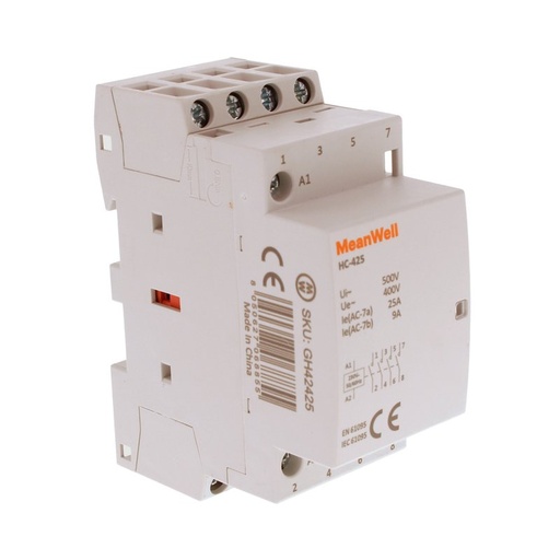 [GH42425] MeanWell Teleruttore Contattore Modulare AC 4P 2M 4NO 25A AC 230V IP20 IEC61095 / IEC60947-4-1 HC-425