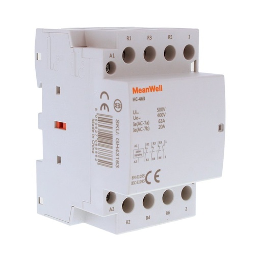 [GH43163] MeanWell Teleruttore Contattore Modulare AC 4P 3M 1NO+3NC 63A AC 400V IP20 IEC61095 / IEC60947-4-1 HC-463 