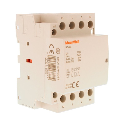 [GH43263] MeanWell Teleruttore Contattore Modulare AC 4P 3M 2NO+2NC 63A AC 400V IP20 IEC61095 / IEC60947-4-1 HC-463 