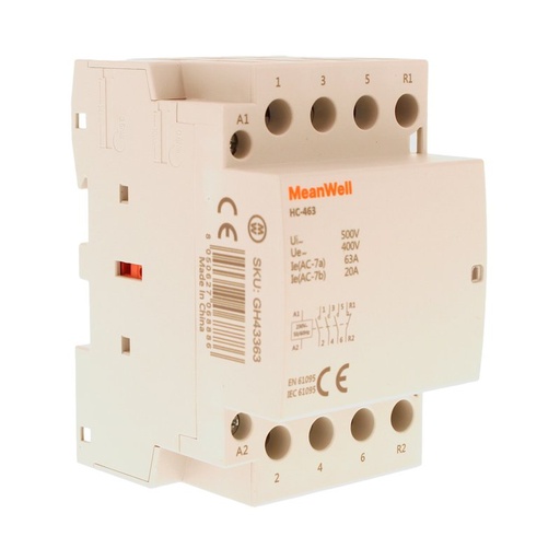 [GH43363] MeanWell Teleruttore Contattore Modulare AC 4P 3M 3NO+1NC 63A AC 400V IP20 IEC61095 / IEC60947-4-1 HC-463 