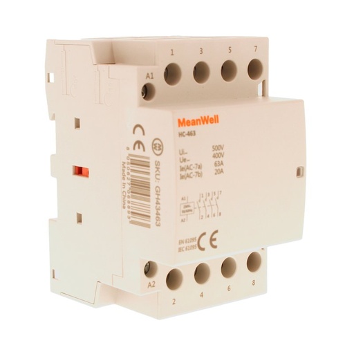 [GH43463] MeanWell Teleruttore Contattore Modulare AC 4P 3M 4NO 63A AC 400V IP20 IEC61095 / IEC60947-4-1 HC-463 
