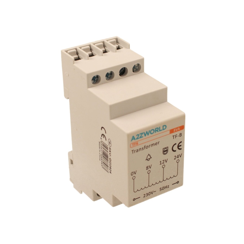 [GI22824] Trasformatore Campanello Modulare Per Citofoni e Videocitofoni 2M 8V 12V 24V AC AC 230V IP20 IEC61588-1 TF6