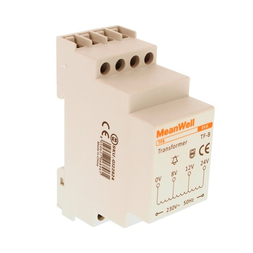[GI22824] MeanWell Trasformatore Campanello Modulare Per Citofoni e Videocitofoni 2M 8V 12V 24V AC AC 230V IP20 IEC61588-1 TF6