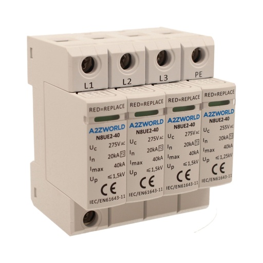 [GF26200] SPD Scaricatore Di Sovratensione Modulare, Tipo 2 T2 3P+N 4M 20kA-40kA AC 275V IP20 IEC61643-11 N8UE2