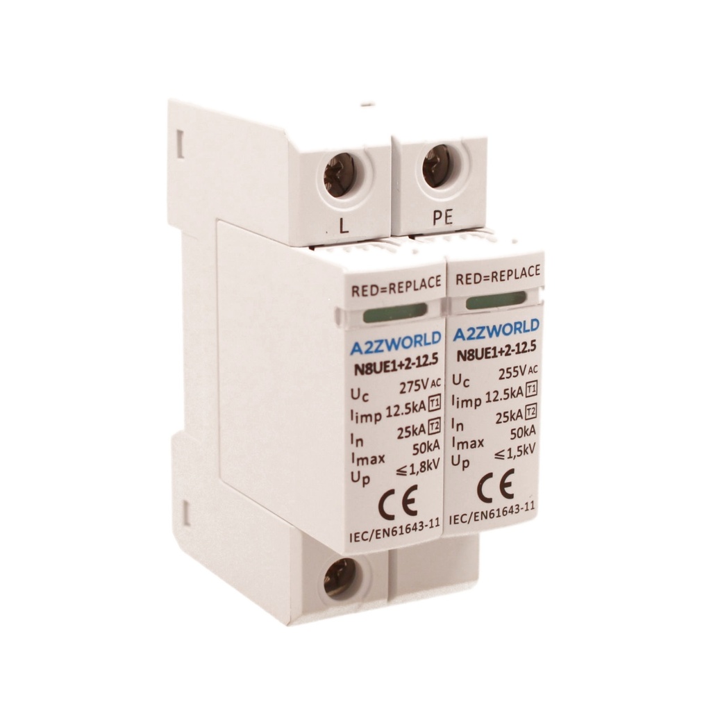[GF45251] SPD Scaricatore Di Sovratensione Tipo 1+2 T1+T2 B+C 1P+N 2M  25kA-50kA 12,5kV AC 275V IP20 IEC61643-11 N8UE1+2 