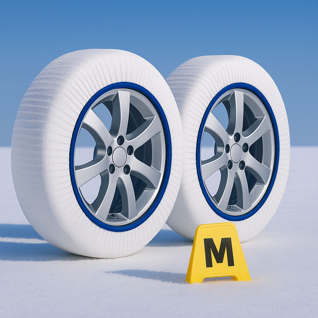 [CN02041] Calze Da Neve per Auto Omologate EN 16662-1 Modello Bianco Standard Misura M