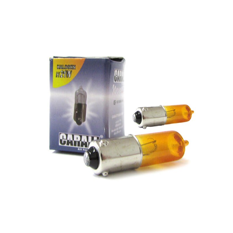 [LA1277D] Coppia lampade alogene H21W 12V 21W BAY9s amber per frecce auto