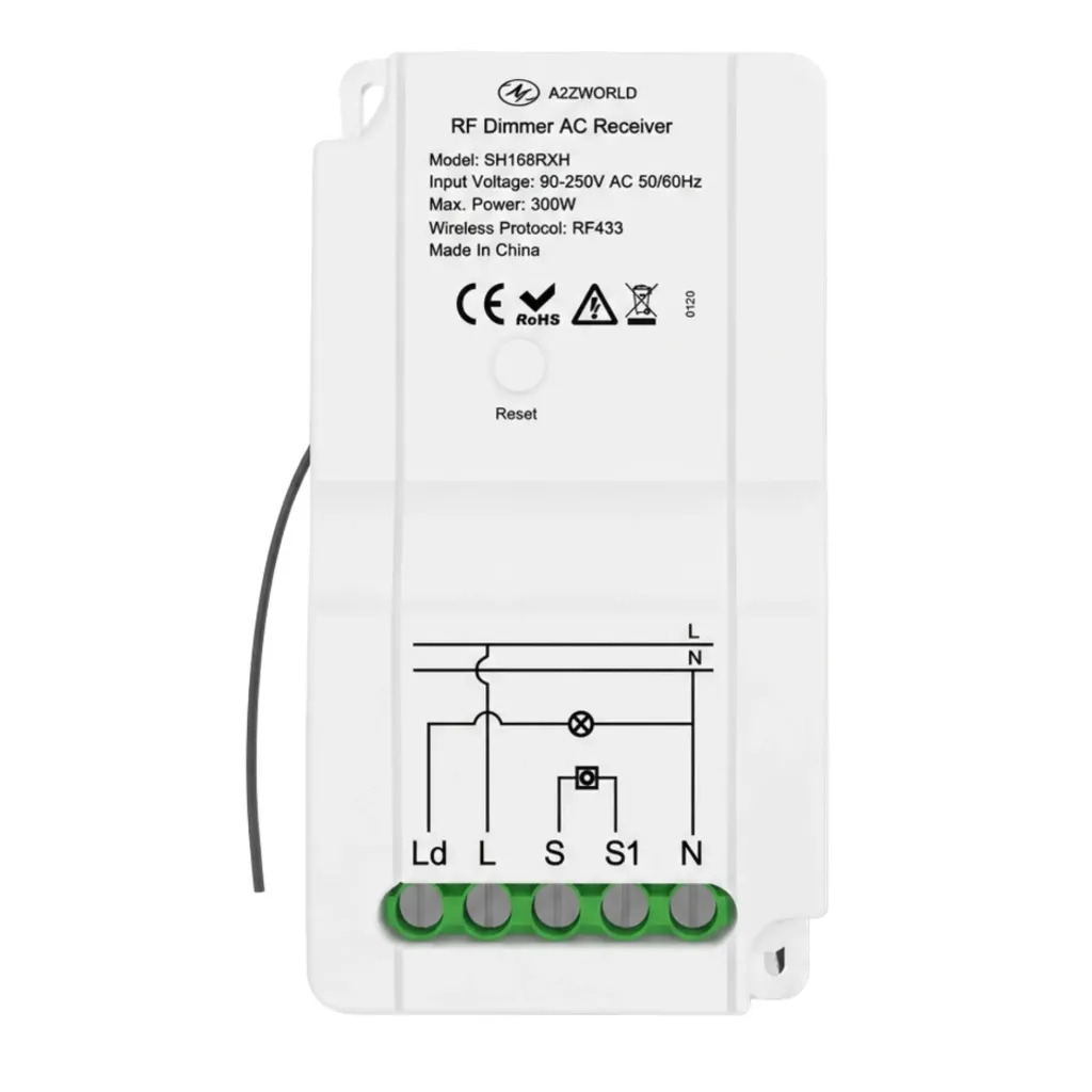 [SH168RXH] Ricevitore RF AC Led Dimmer Senza Fili Taglio di Fase 220V 300W Ingresso Radio Frequenza e Pulsante NO