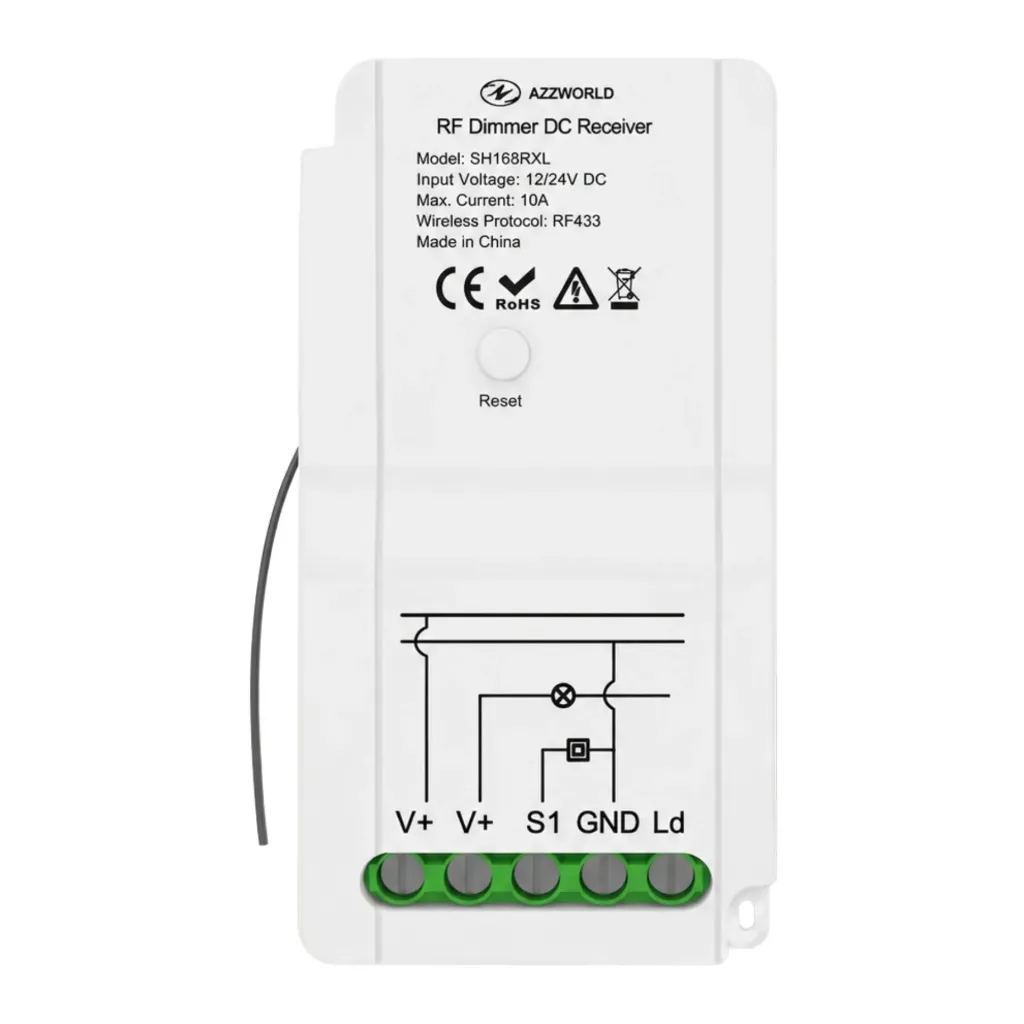 [SH168RXL] Ricevitore RF DC Led Dimmer Senza Fili 12V 24V 10A Ingresso Radio Frequenza e Pulsante NO
