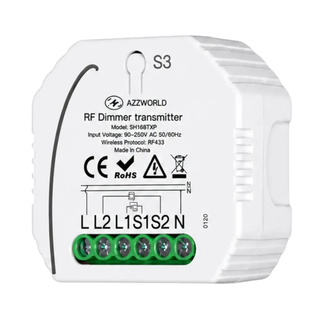 [SH168TXP] Trasmettitore RF Con Funzione di Dimmer Per Pulsante NO Compatibile Con Tutte Serie Civile
