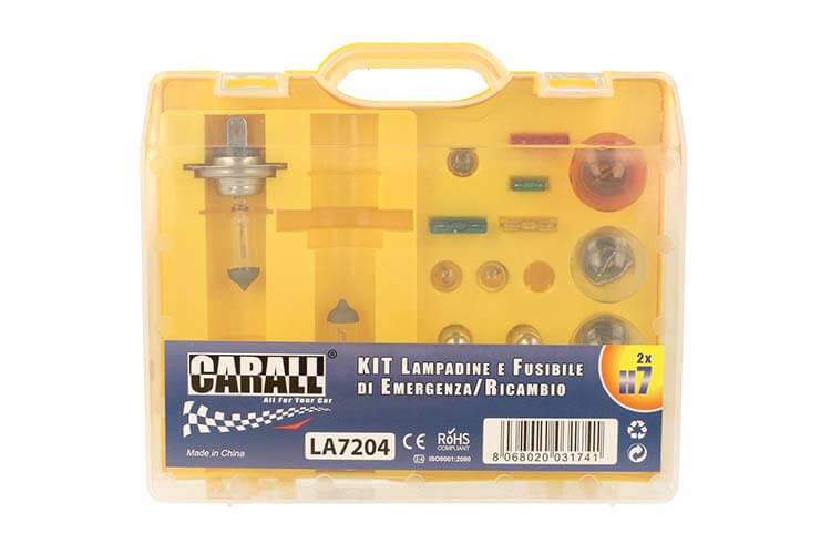 [LA7204] Kit lampade emergenza auto alogene H7 12V con fusibili, set ricambio 17 pezzi