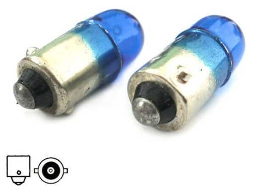 [LX1244] Coppia 2 Lampade Alogena T4W BA9S 12V 4W Azzurra Attacco Diritto Blister