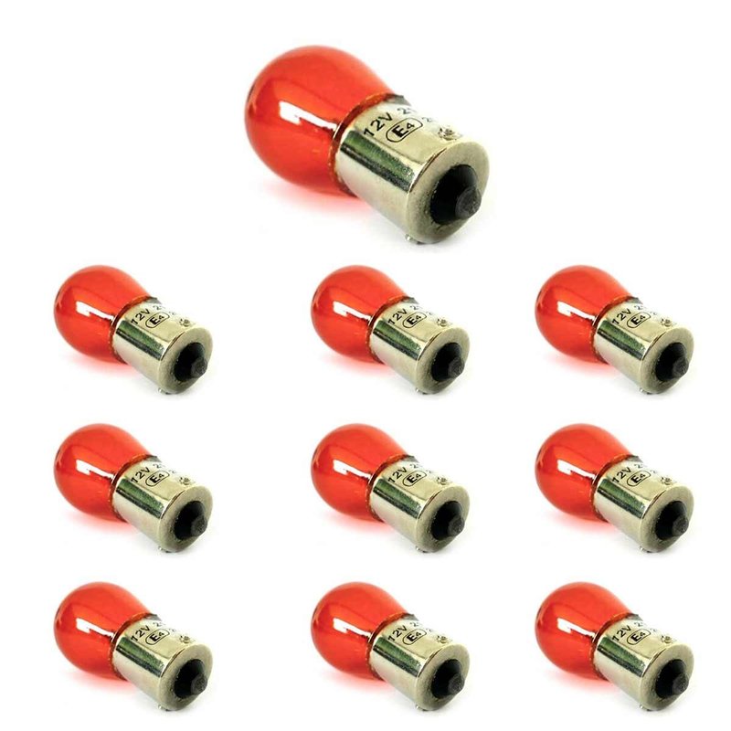 [LA2424] Set 10 lampade alogene S25 PY21W 24V BAU15S arancioni per indicatori camion