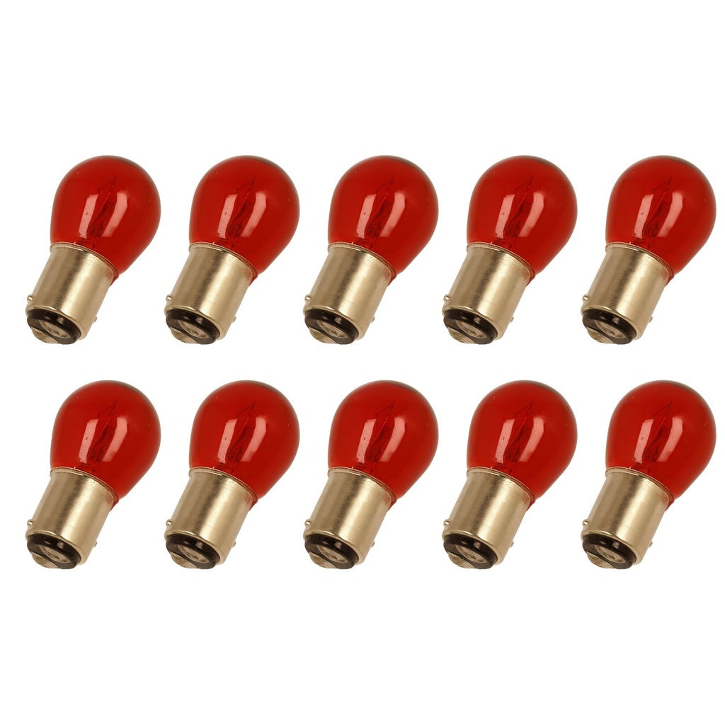[LA1263] 10 lampade alogene S25 P21/5W 12V BAY15D rosse doppio filamento luci posteriori