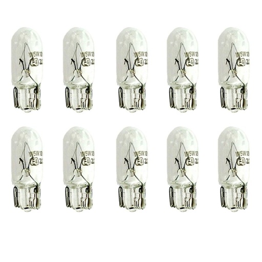 [LA1205] 10 Lampade Alogene T10 W5W 12V 5W Tutto Vetro W2,1x9,5d per Auto Interni Targa