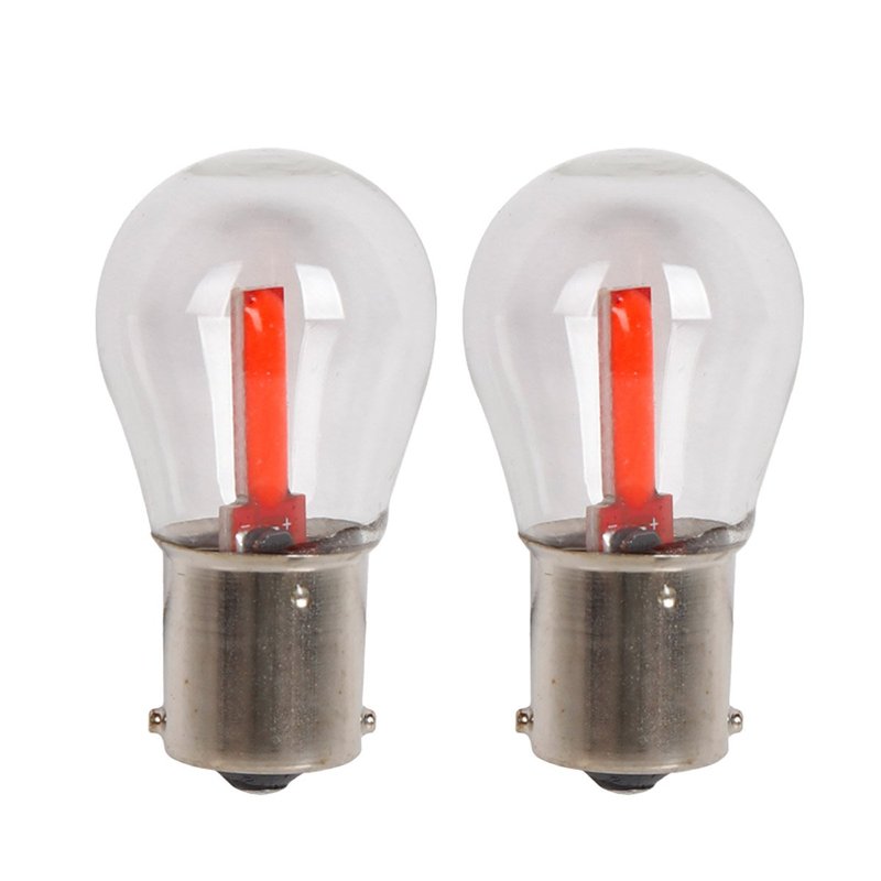 [PT200503X2] 2 Pezzi Lampada Led BA15s P21W 2 Cob 12V 24V 300lm 1.7W Luce Rossa Piedi Dritti