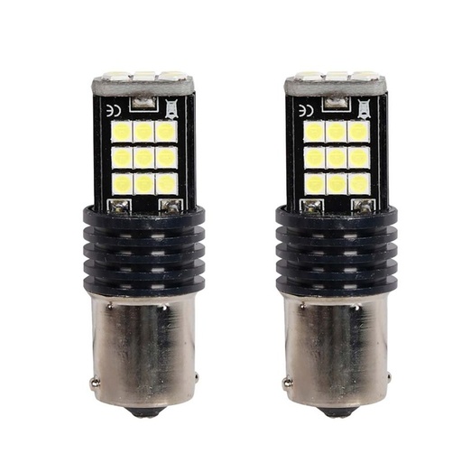 [PT200505X2] 2x Lampada LED BA15s S25 P21W 24 SMD 3030 12V 24V 3.5W Bianco Freddo H50mm