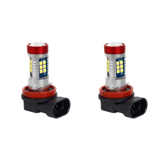 [PT200496X2] 2 Pezzi Lampade LED H8 12V 24V 15 SMD 3030 400lm 8W Bianco Freddo per Fendinebbia 57mm