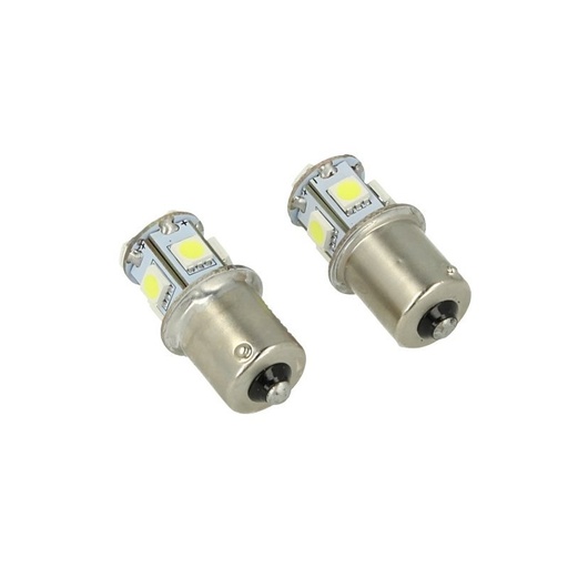 [LS2588B] 24V Lampada Led Canbus BA15S G18,5 R5W Colore Blu Piedi Dritti 8 Smd 5050 Per Camion Bus Barca