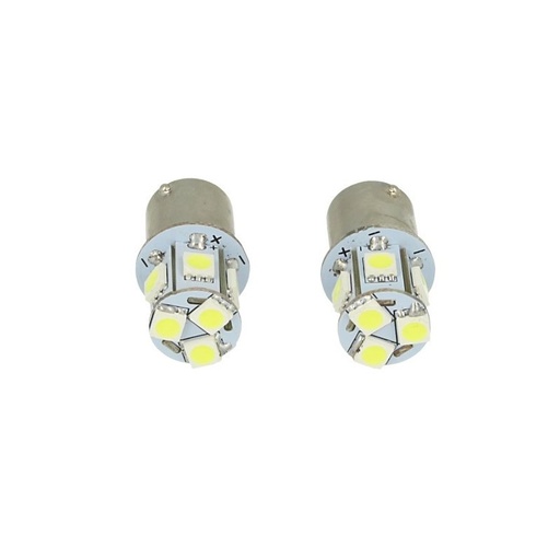 [LS2588R] 2 Lampade LED Canbus BA15S G18,5 R5W Rosso 24V 8 SMD 5050 Piedi Dritti Camion Bus Barca