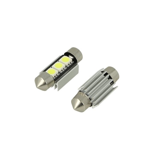 [LS3635F] 24V Lampada LED Siluro Canbus T11 C5W 36mm 3 SMD 5050 Bianco con Dissipatore Alluminio per Camion Bus Barca