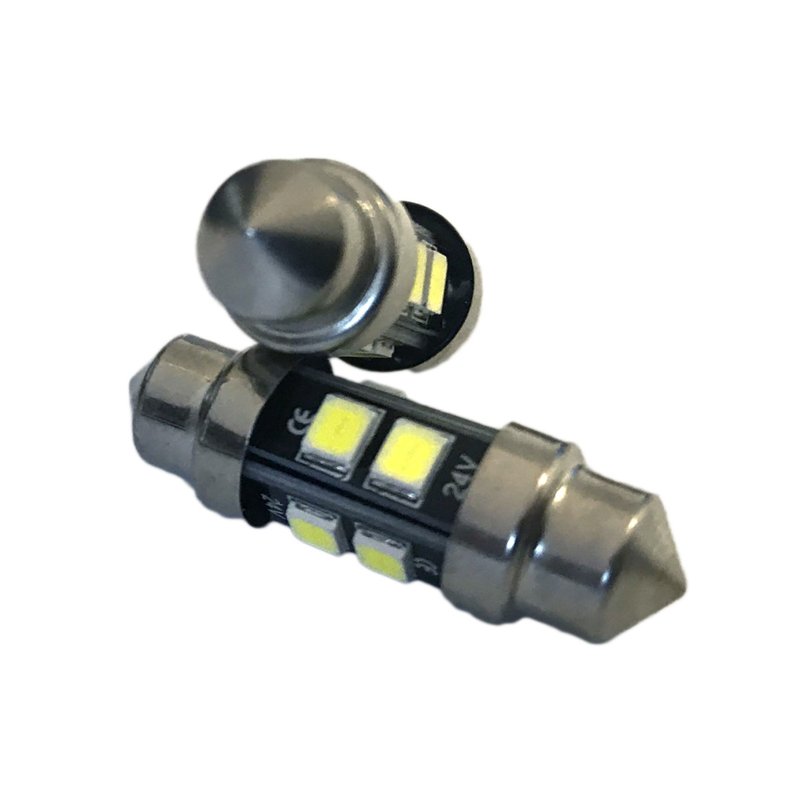 [LS2031F] 24V Lampada LED Siluro T11 C5W 31mm 8 SMD 2835 No Polarità 360° Bianco Freddo Durata Garantita