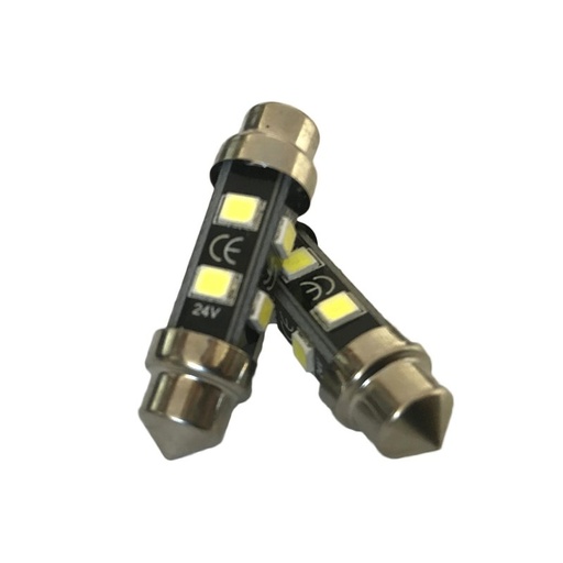 [LS2036F] 24V Lampada LED Siluro T11 C5W 36mm 8 SMD 2835 No Polarità 360° Bianco Freddo Durata Garantita